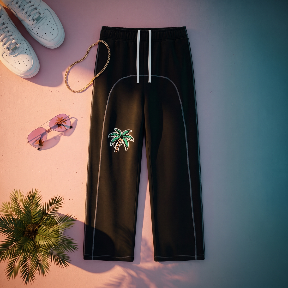 Contrast-Stitched Fleece Sweatpants