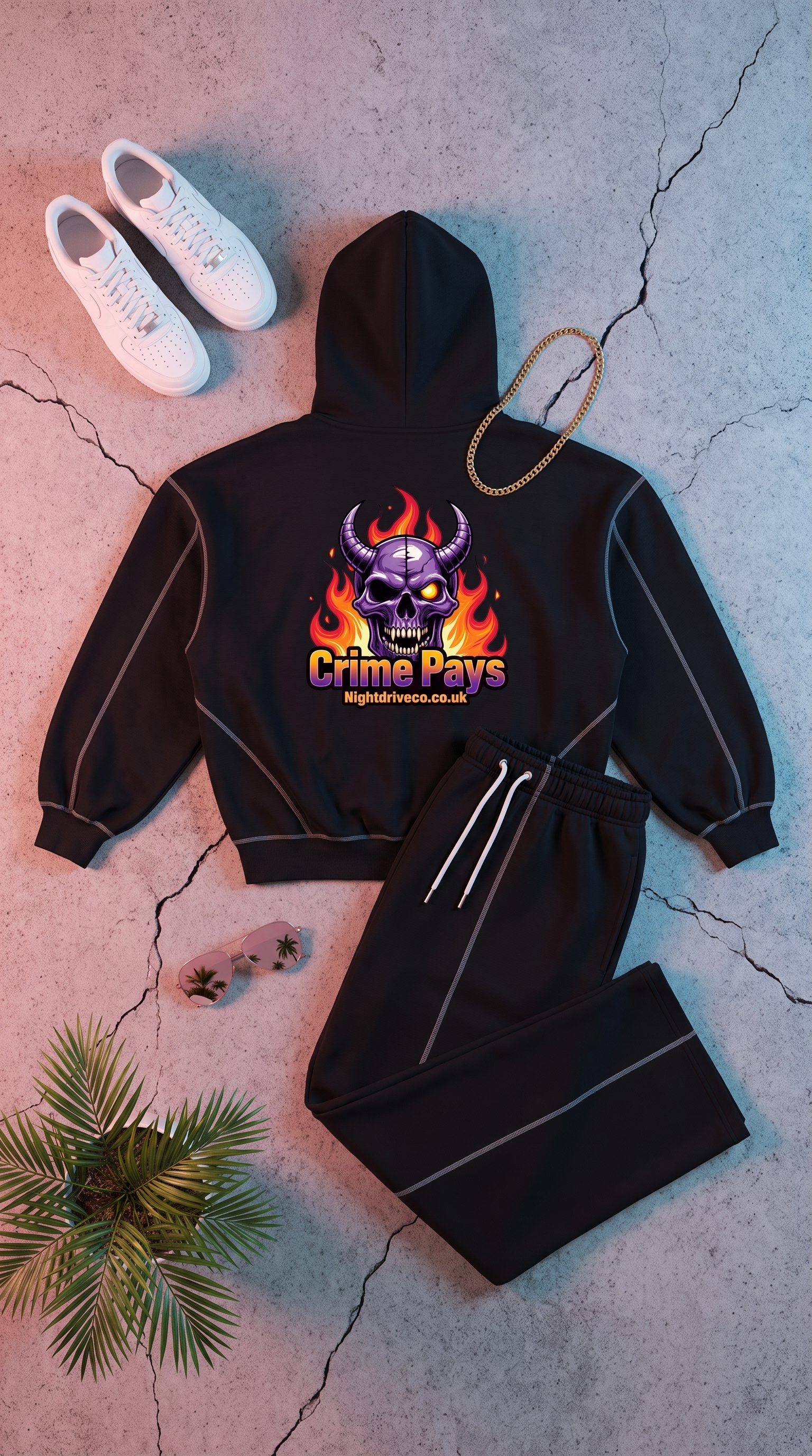 Contrast-Stitched Tracksuit Set — Zip Hoodie & Sweatpants